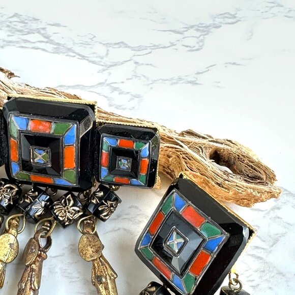 TOGO Paris Brooch and Earrings, Mosaic Glass Cabochons, Vintage Statement - Picture 3 of 7